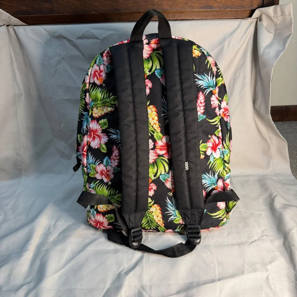 Vans Off The Wall Backpack Tropical Floral Hibiscus Print Black School Bag